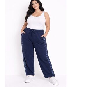 Chico's Navy Floral-Trim Track Pants